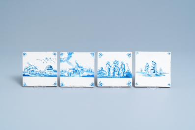 Twelve Dutch Delft blue and white biblical tiles, 17/18th C.