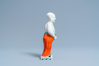 A Chinese famille verte water dropper modelled as a peeing boy, Qianlong