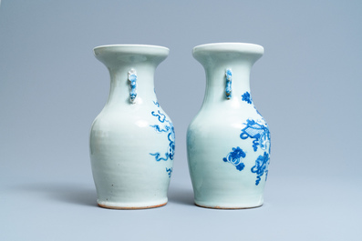 Five Chinese blue and white and famille rose vases, 19th C.