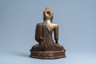 A Mandalay partly lacquered bronze figure of Buddha, Burma, 18/19th C.