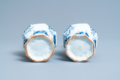 A pair of Dutch Delft blue and white chinoiserie vases, late 17th C.