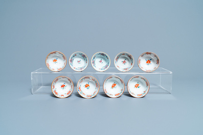 Sixteen Chinese famille rose capucin-ground cups and saucers, Qianlong