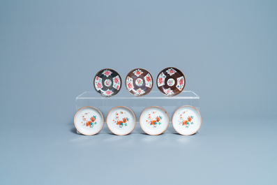 Sixteen Chinese famille rose capucin-ground cups and saucers, Qianlong