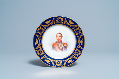 Three S&egrave;vres plates with portraits of Napoleon III, Eugenie and Louis-Napoleon, France, 19th C.