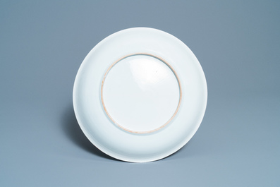 A Chinese Dutch-decorated Kakiemon-style 'deer' dish, Kangxi