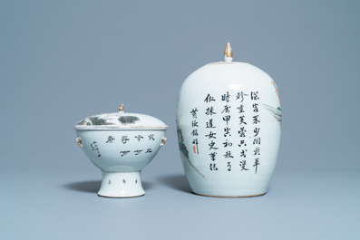 Un bol couvert et une jarre en porcelaine de Chine qianjiang cai, 19/20&egrave;me