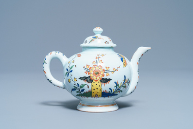 A polychrome French faience teapot and cover, Sinceny, 18th C.