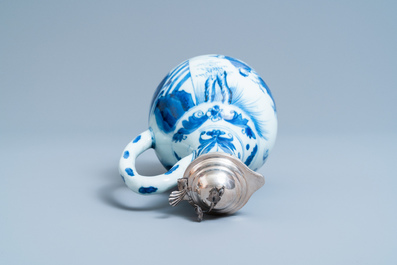 A Chinese blue and white ewer with Dutch silver mounts, Transitional period