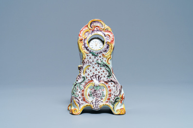 A polychrome Dutch Delft pocket watch stand, 18th C.