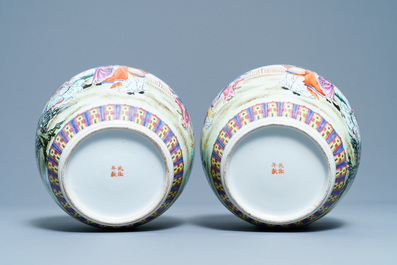 A pair of Chinese famille rose covered jars, Qianlong mark, Republic