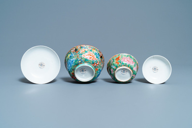 Deux bols couverts en porcelaine de Chine Bencharong pour le march&eacute; thai, Chine, 19&egrave;me