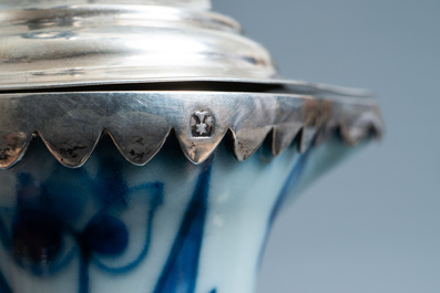 A Chinese blue and white ewer with Dutch silver mounts, Transitional period