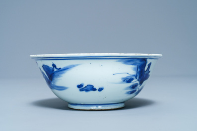 Un bol en porcelaine de Chine en bleu et blanc &agrave; d&eacute;cor de Wang Xizhi, &eacute;poque Transition