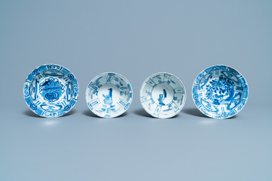 Five Chinese blue and white kraak porcelain bowls, Wanli