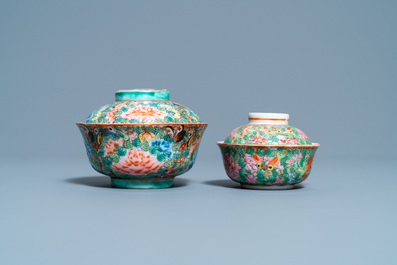 Deux bols couverts en porcelaine de Chine Bencharong pour le march&eacute; thai, Chine, 19&egrave;me