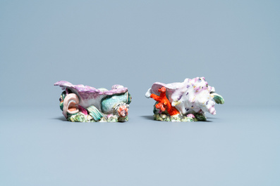 Two Chelsea porcelain shell-form salts, England, 18th C.