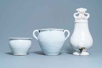 Six large pieces of white Delftware, 18/19th C.