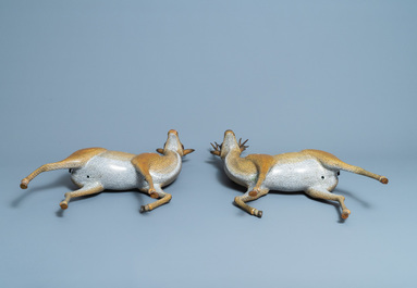 An exceptional and large pair of Chinese cloisonn&eacute; models of deer, Qianlong/Jiaqing