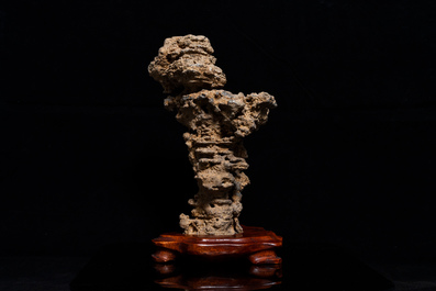 A Chinese scholar's rock on wooden stand, probably Qing