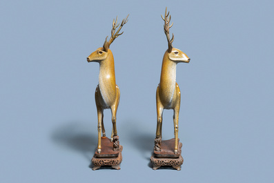 An exceptional and large pair of Chinese cloisonn&eacute; models of deer, Qianlong/Jiaqing