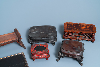 Eight Chinese and Japanese stands in wood, lacquer and bronze, 19/20th C.