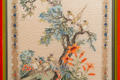 Ecole chinoise, encre et couleurs sur textile, 19/20&egrave;me: 'Canards et oiseaux'