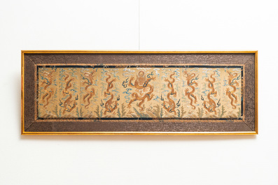 A Chinese gold-thread embroidered silk 'dragon' panel, 19th C.