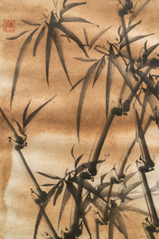 Ecole chinoise, Qing Yudian (1936), encre sur papier: Quatre compositions florales