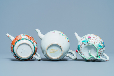 Two Chinese famille rose teapots and one Dutch-decorated teapot, Kangxi/Qianlong