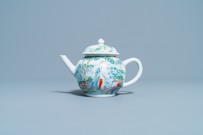 A Chinese famille rose 'erotical subject' teapot and cover, Yongzheng