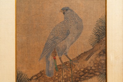 Chinese school, ink and colours on silk, 17/18th C.: 'A hunting falcon'