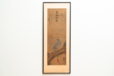 Chinese school, ink and colours on silk, 17/18th C.: 'A hunting falcon'