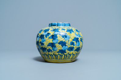 A Chinese blue and white yellow-ground vase with squirrels among gourds, Wanli