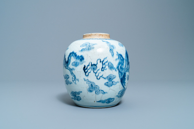 A Chinese blue and white 'dragon and phoenix' ginger jar, Yongzheng