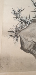 Zhang Daqian (1899-1983), inkt en kleur op papier: 'Omringd door bamboe', gedat. 1949