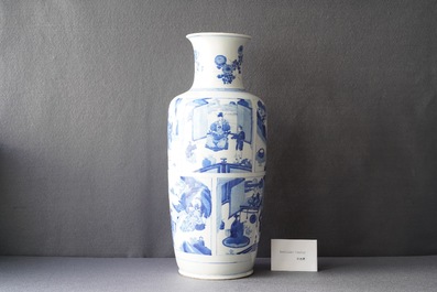 A fine Chinese blue and white rouleau vase, Kangxi