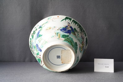 A large Chinese famille verte bowl with figurative design, Kangxi