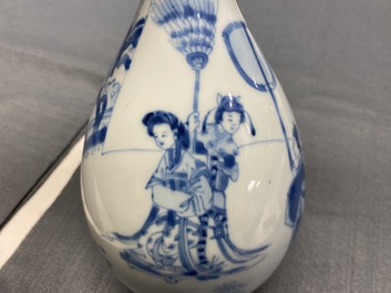 A Chinese blue and white pear-shaped bottle vase, Kangxi