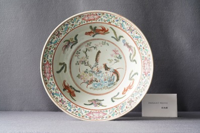 Three Chinese famille rose bowls, 19th C.