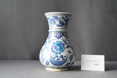 A blue and white Iznik-style vase, probably Samson, France, 19th C.