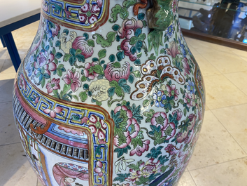 A pair of massive Chinese famille rose vases, 19th C.