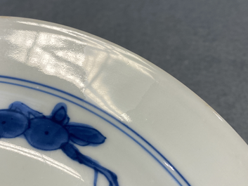 A Chinese blue and white 'Master of the Rocks' plate, Kangxi