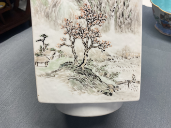 A square Chinese qianjiang cai 'cong' vase, 19/20th C.