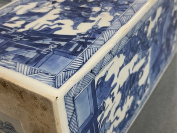 A pair of Chinese blue and white square vases and covers, Kangxi