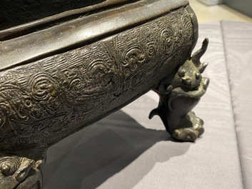 A large Chinese bronze censer and cover, Ming