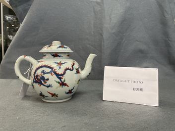 A Chinese wucai 'dragon' teapot and cover, Republic