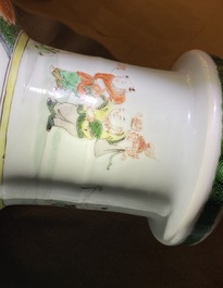 A Chinese famille verte rouleau 'immortals' vase, Kangxi