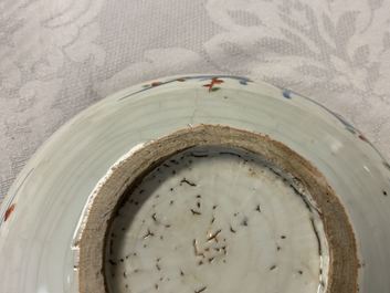 Three Chinese blue, white, copper red and wucai ko-sometsuke plates for the Japanese market, Tianqi/Chongzhen