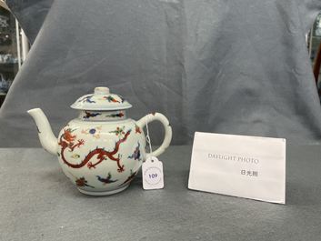 A Chinese wucai 'dragon' teapot and cover, Republic