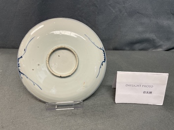 A Chinese blue and white ko-sometsuke 'poem' plate for the Japanese market, Tianqi